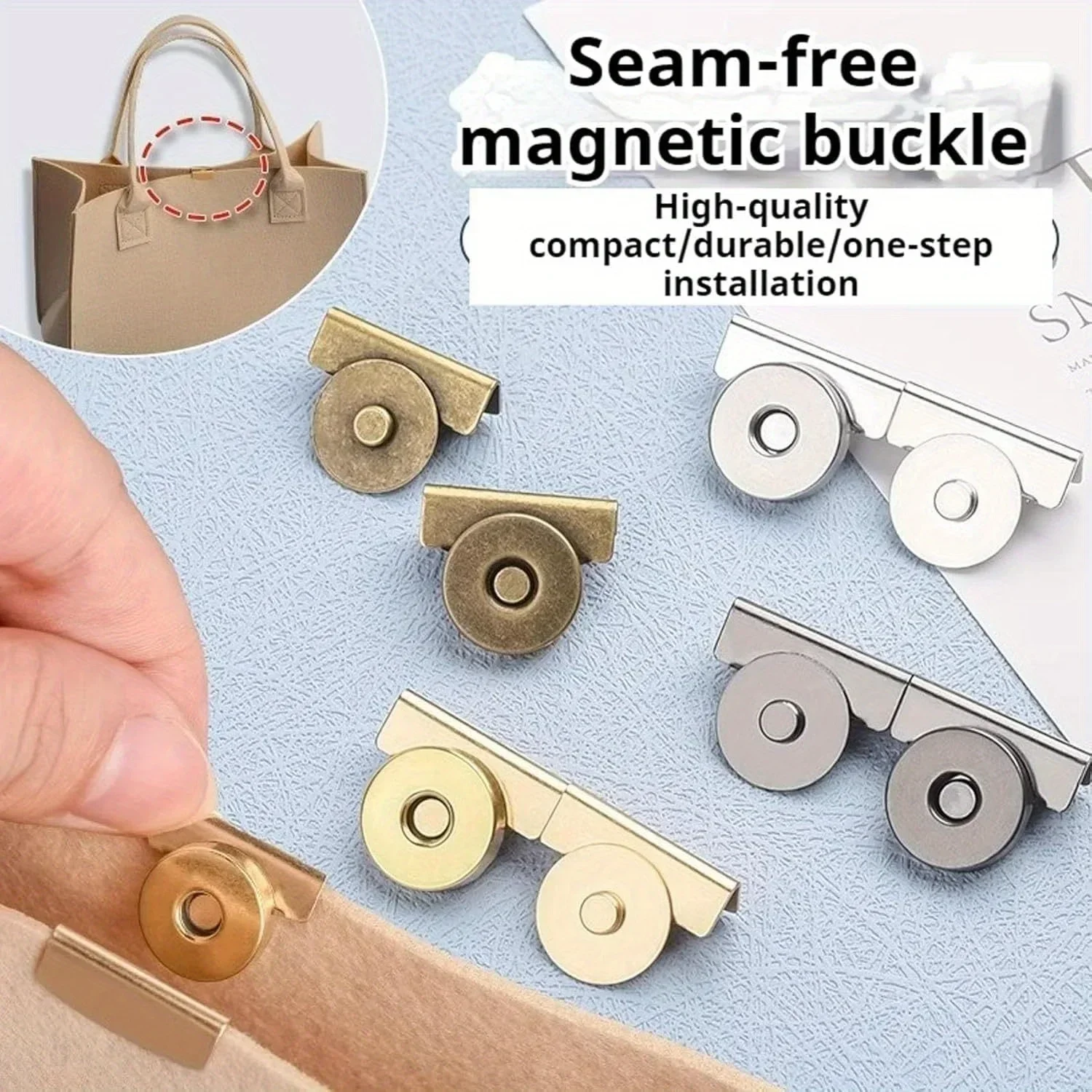 Snap Buttons 5Pairs Metal Seamless Magnetic Buckle Clasp for Tote Bags Clothing DIY Crafts No-Sewing Clip for Purse