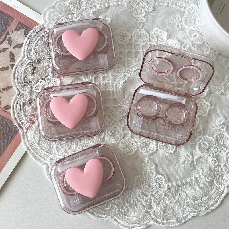 Ins Sakura Pink Transparent Contact Lens Case Mini Minimalist One Piece Contact Lens Cases Cute Beauty Eye Double Box