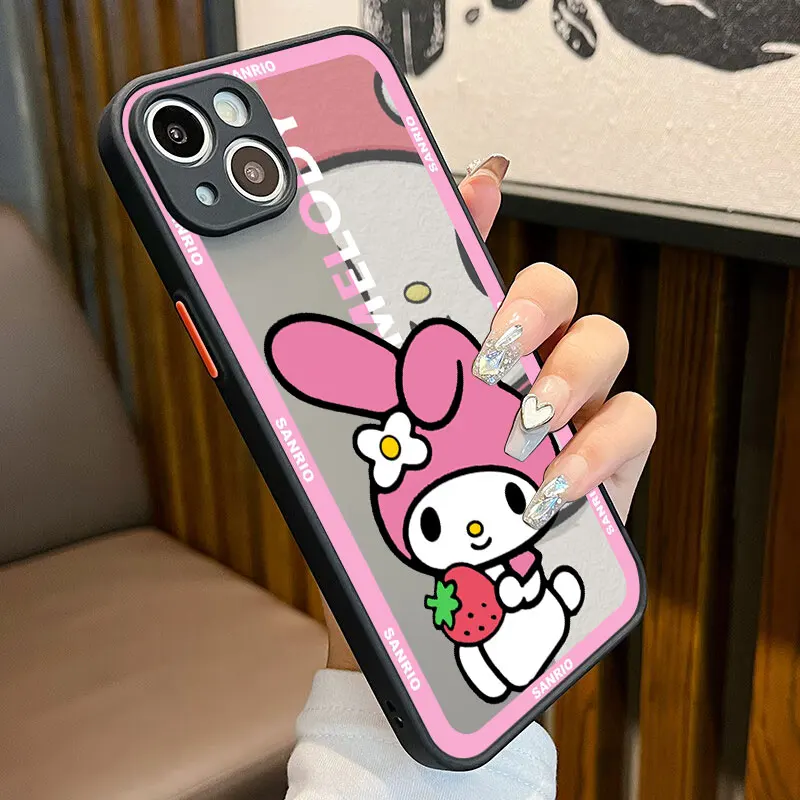 thumbnail image 1 of Phone Case For iPhone 15 14 13 12 Mini 11 Pro Max X XS XR 7 8 Plus 14+ 14pro Silicone Edge Matte Coque Hello Kitty Kuromi Melody, 1 of 5