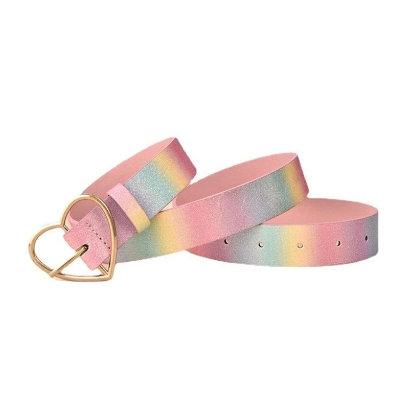 

M2EA Vintage Rainbow Color All-match Waist Belt for Women Heart Buckle Ladies Dress Belt Fashion Female Waist Accessories