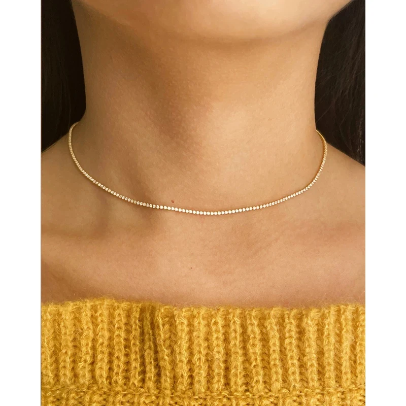 Peri'sBox-collar de cadena de circonia cúbica para mujer, gargantilla de tenis, joyería delicada, Superfina, 1mm