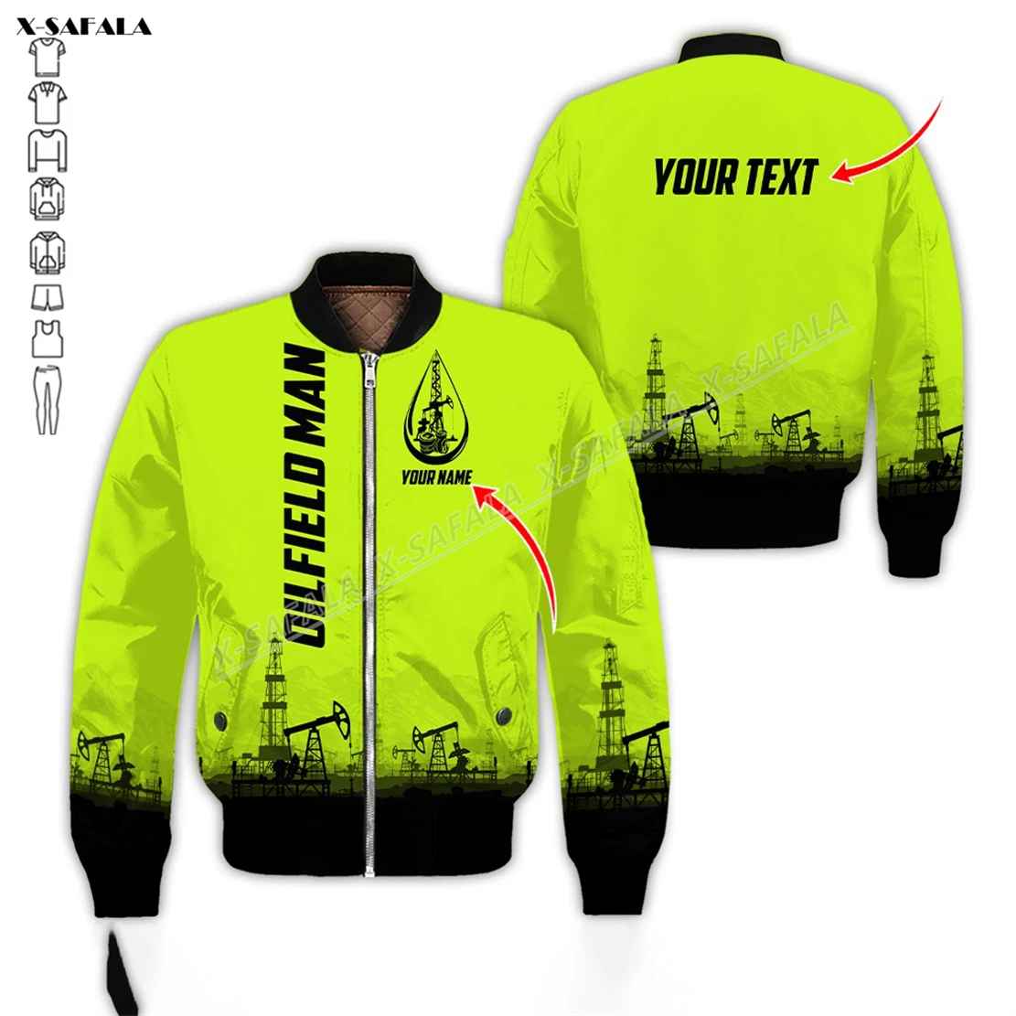 Custom Oilfield 3D Printed Bomber Giacca Spessa Uomo Adulto Flight Pilot Zipper Coat Warm Uniform Workwear Safety