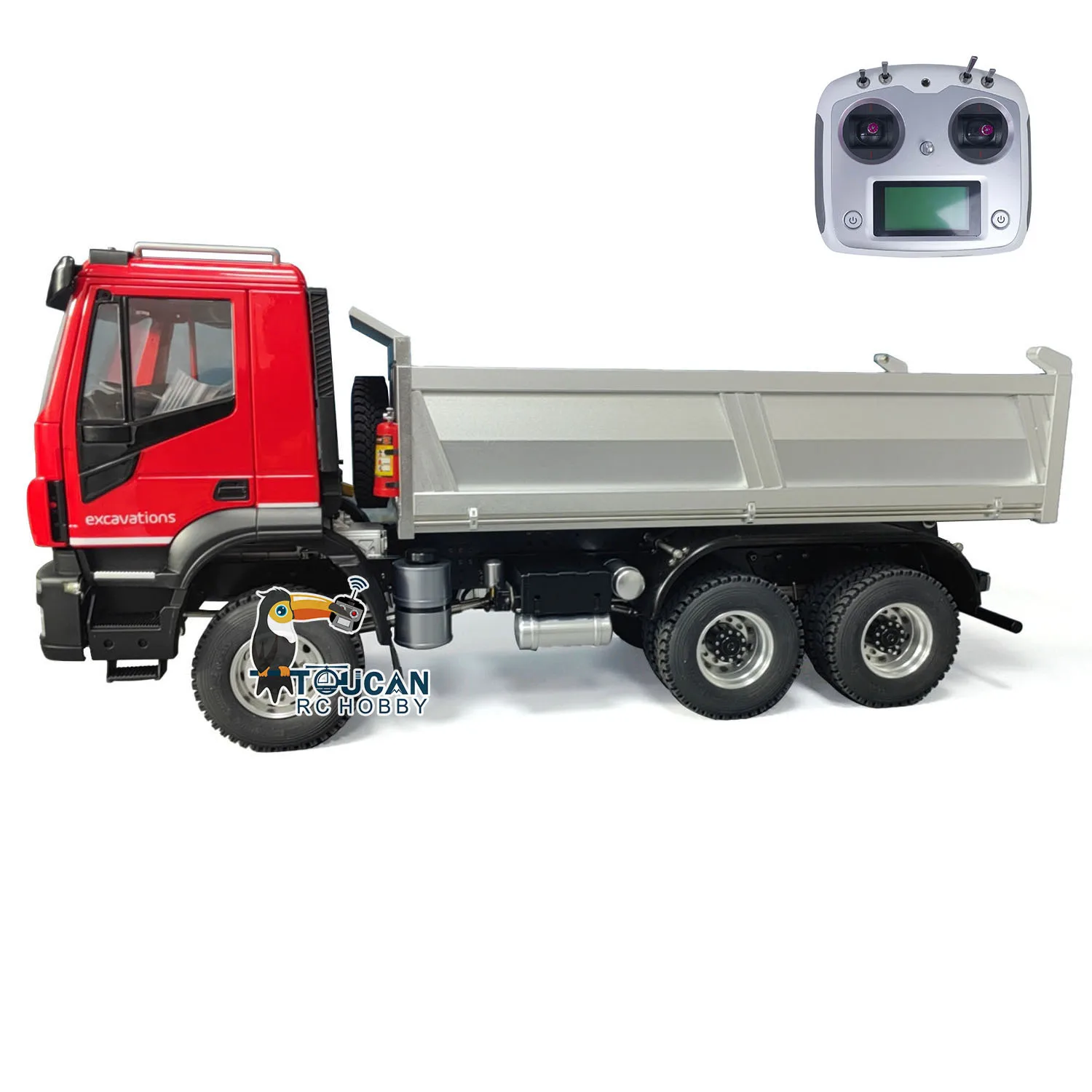 1/14 6X6 Fai Da Te Idraulico Rc Dumper Radiocomando Ribaltabile Dumper Auto Cambio A 2 Velocità Luce Suono Assemblato Modello Dipinto Rosso Giocattolo