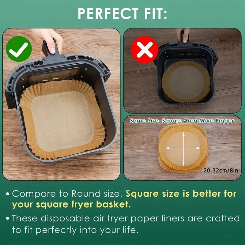 Air Fryer Disposable Paper Liners: 125Pcs 8In Parchment Paper Food Grade  Baking Liner for 5-8 QT Airfryer Basket