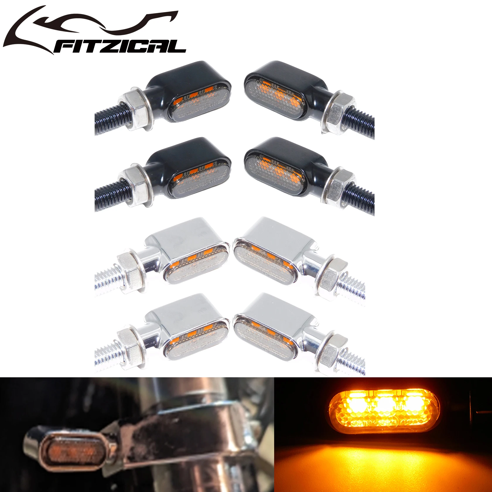 

3 LED Motorcycle Amber Mini Turn Signal Light Indicators Lamp For Harley Dyna Touring Road Glide Sportster XL883 Bobber Chopper