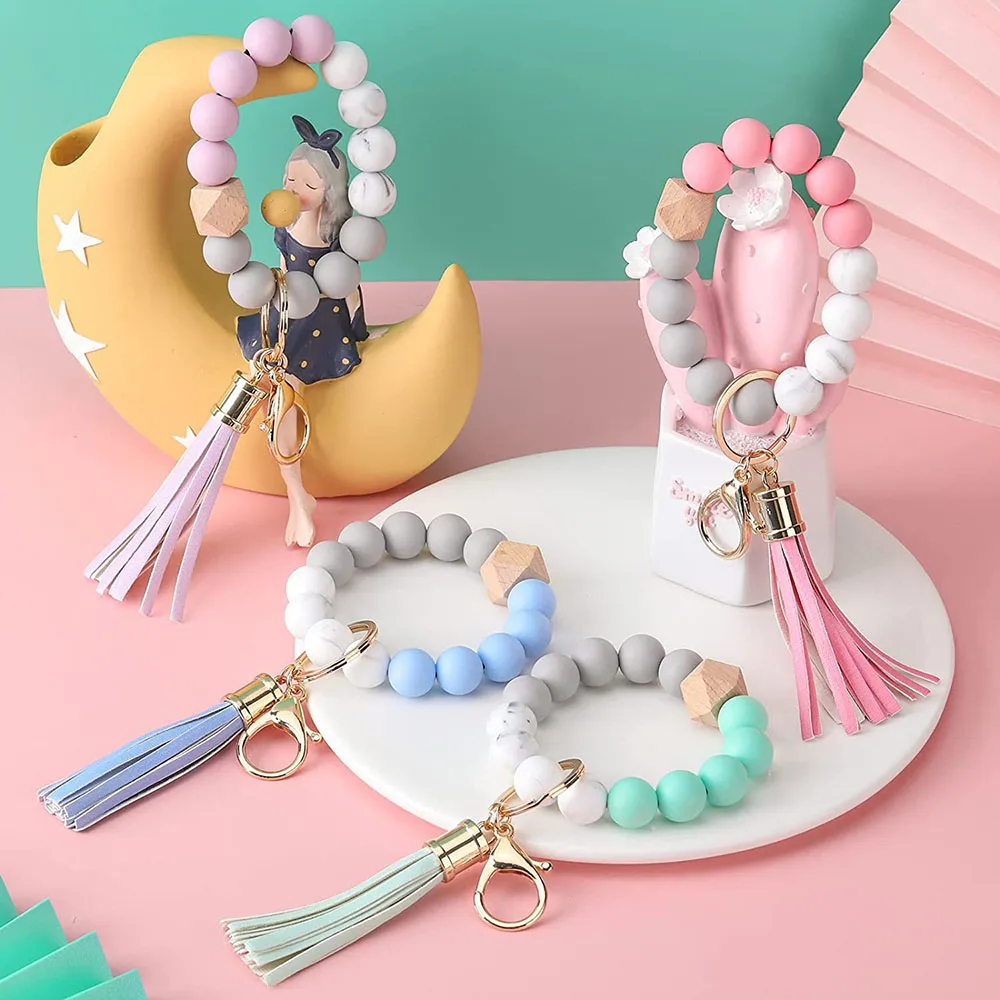 4pcs/set Silicone Beads Bracelet Candy Color Silicone Beads for Keychain