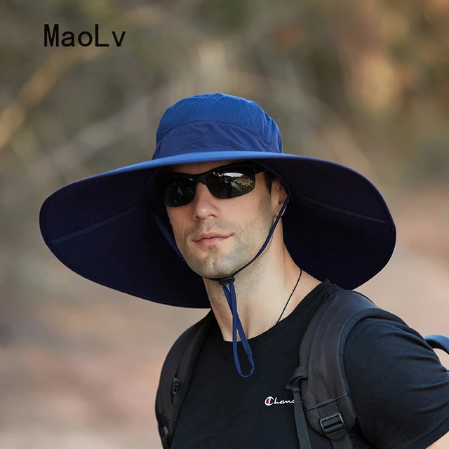 Summer Wide Large Brim Men Fisherman Hat Waterproof UV Protection Sun cap  Hiking Fishing Climbing Oversized