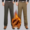 Fleece Warm Winter Men Pants Stretch Thick Straight Basic Classic Cotton Black Khaki Flat Casual Pants Men Plus Size 40 42