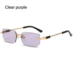 Chic Unisex Frameless Rectangle Sunglasses - Trendy Retro Shades with UV400 Protection (Clear purple)