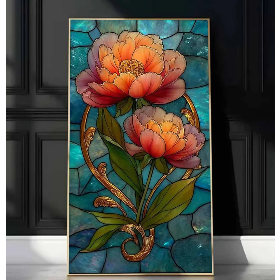 Diamond Painting Kit 5D Fiore di peonia rosa,Pittura Diamante Kit Bambini Adulti Fai Da Te Strass Ricamo Punto Croce Diamond Arts Craft per la Decorazione Della Parete di Casa Square Drill,30x50cm