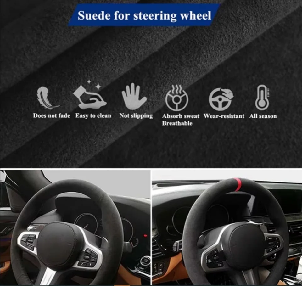 Geflecht Auto Lenkrad Abdeckung Wrap Hand Nähen Anti-Rutsch Bequem Wildleder Leder Für Mini Clubman F54 F57 Cabrio f60 Elektrische – Detail 1