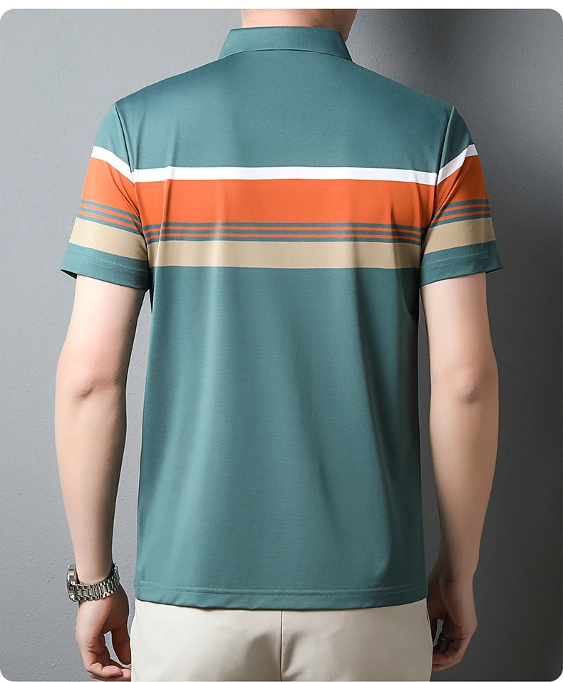 Luxury high-end ice silk breathable short-sleeved POLO shirt Men's 2023 summer fashion contrast stripe lapel T-shirt casual men 20 Sd1f45260c8374961ac9f6eecc17ba7b0e