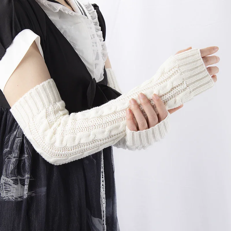 Winter Women's Mitten Knitted Arm Warmers Long Fingerless Gloves Wrist Elbow Oversleeves for Girls Clothes Punk Gothic Mittens