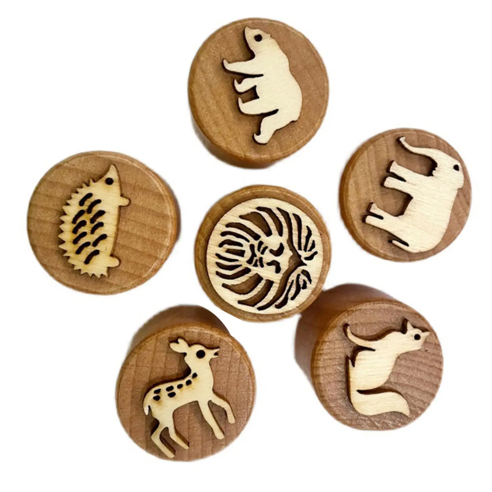 6 Pieces Wooden Stamps for Kids DIY Craft Decorations Card Making Montessori
