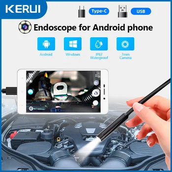 KERUI TYPE-C Connector Endoscope Camera for Android Phone PC OTG Industrial Endoscope Mini Camera for Pipeline Inspection 7MM 1