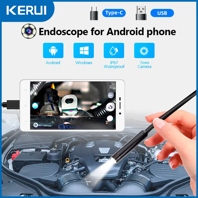 KERUI TYPE-C Connector Endoscope Camera for Android Phone PC OTG Industrial Endoscope Mini Camera for Pipeline Inspection 7MM 1