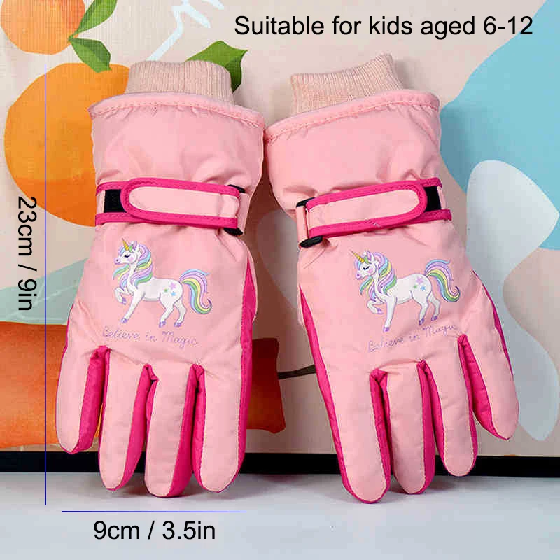 6-12Y Children Ski Gloves Kids Winter Snowboard Snow Warm Glove Boys Girl Waterproof Thicken Mittens Keep Finger Warm cartoon 6