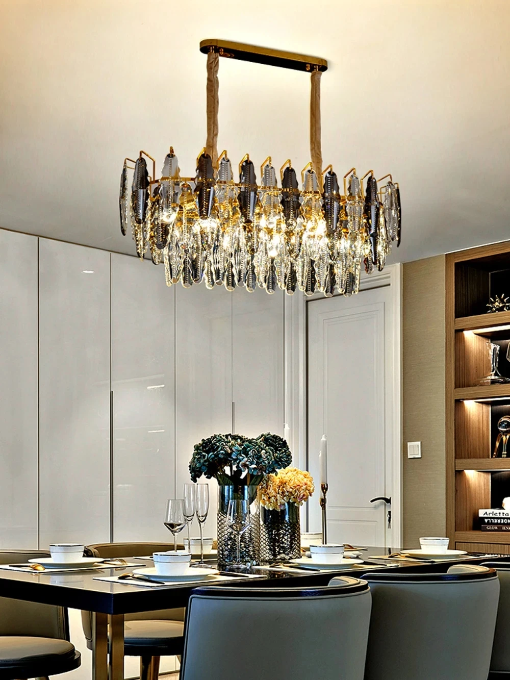 Description Picture 3 of itemRevamp Your Ceiling With Our Trendy LED Crystal Chandelier Round Oval Styles Gold Silver Options Dimming Function Hanging Light