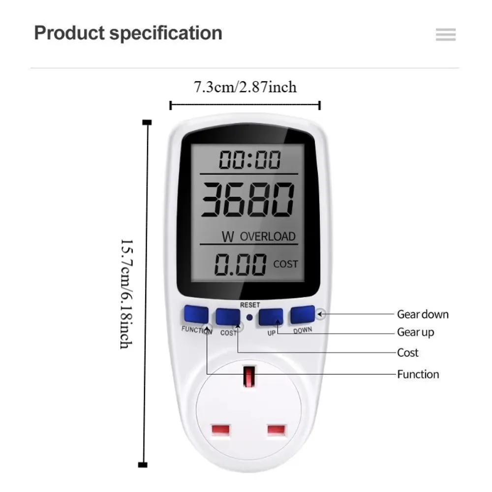 220V 110V Digital LCD Wattmeter EU/AU/UK/FR/US Plug Digital Display Energy Meter LCD Screen Durable Wattage Meter