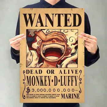 Anime Figures One Piece Gear 5 Luffy Sun God Nika Bounty Wanted Posters Law Kid Vintage Living Room Wall Decoration Sticker Toys