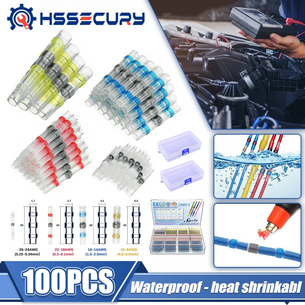 

10/50/100Pcs Solder Seal Wire Connectors Heat Shrink Connectors Waterproof Solder & Heat Shrink Butt Crimp Electrical Connector