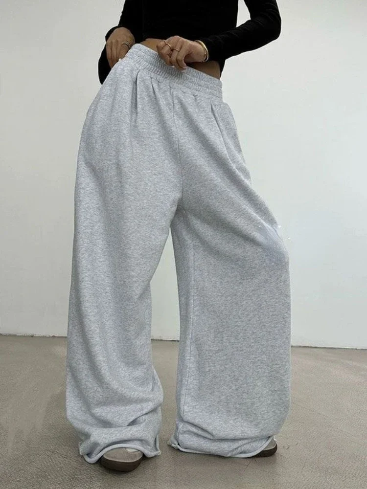 

HOUZHOU Wide Leg Sweatpants Women Oversized Casual Trousers High Waist Classic Gray Joggers Baggy Hippie Pants Korean Fashion