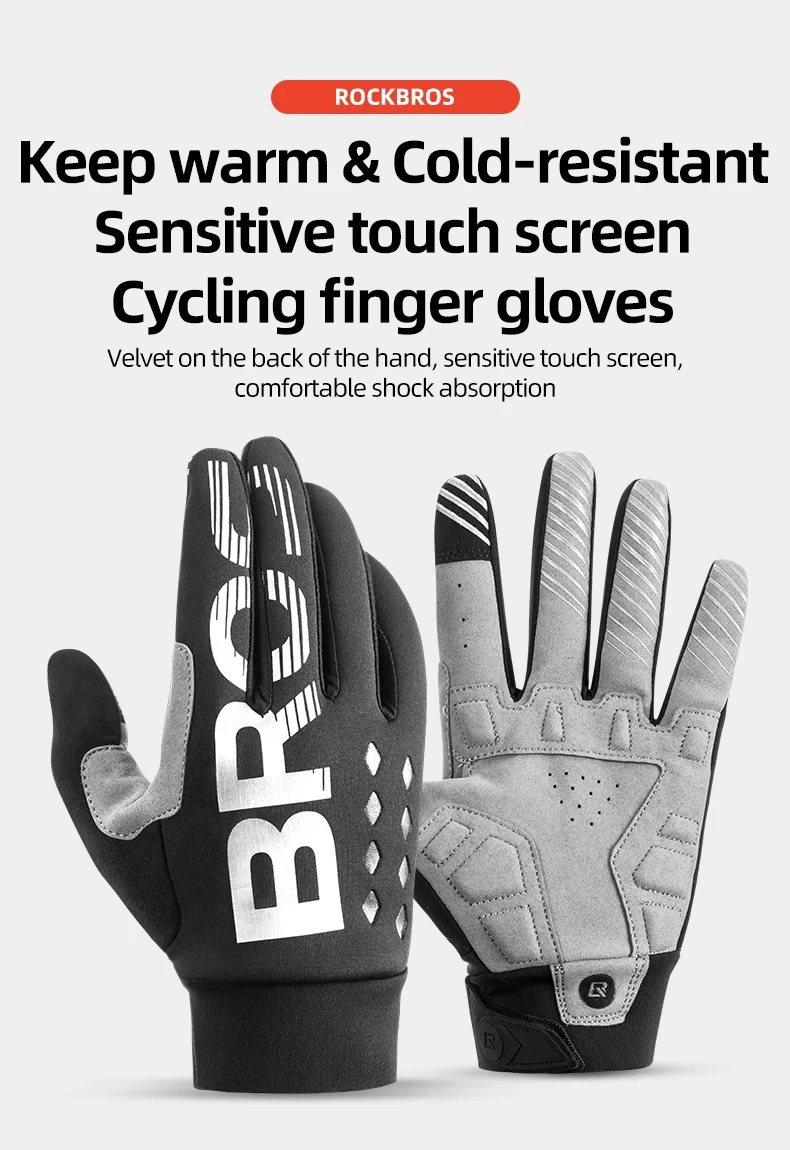 ROCKBROS Fahrradhandschuhe Touchscreen Wasserdicht MTB Fahrradhandschuhe Thermal Warm Lokaler Versand Autunm Sportausrüstung – Detail 1