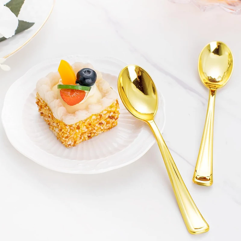 25/50/100Pcs Golden Plastic Spoons, 6.7-Inch Disposable Spoons, Silverware for Party, Weddings or Daily Use