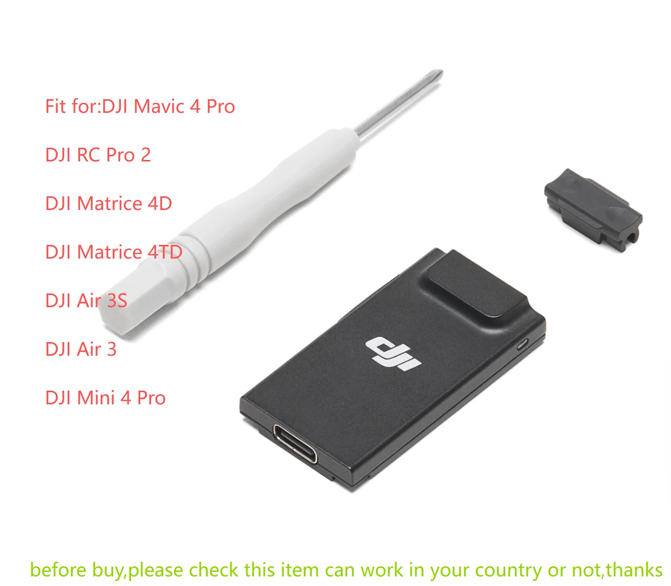 DJI Cellular Dongle 2, dongle 4G pour transmission améliorée de drone, posé sur une surface blanche avec antennes repliées.