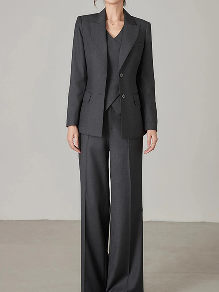 BVZW Elegant 3 Piece Set Women Gathered Waist Blazers Irregular Slim Vest High Waist Wide Leg Pants 2024 Spring Clothes 26D9017