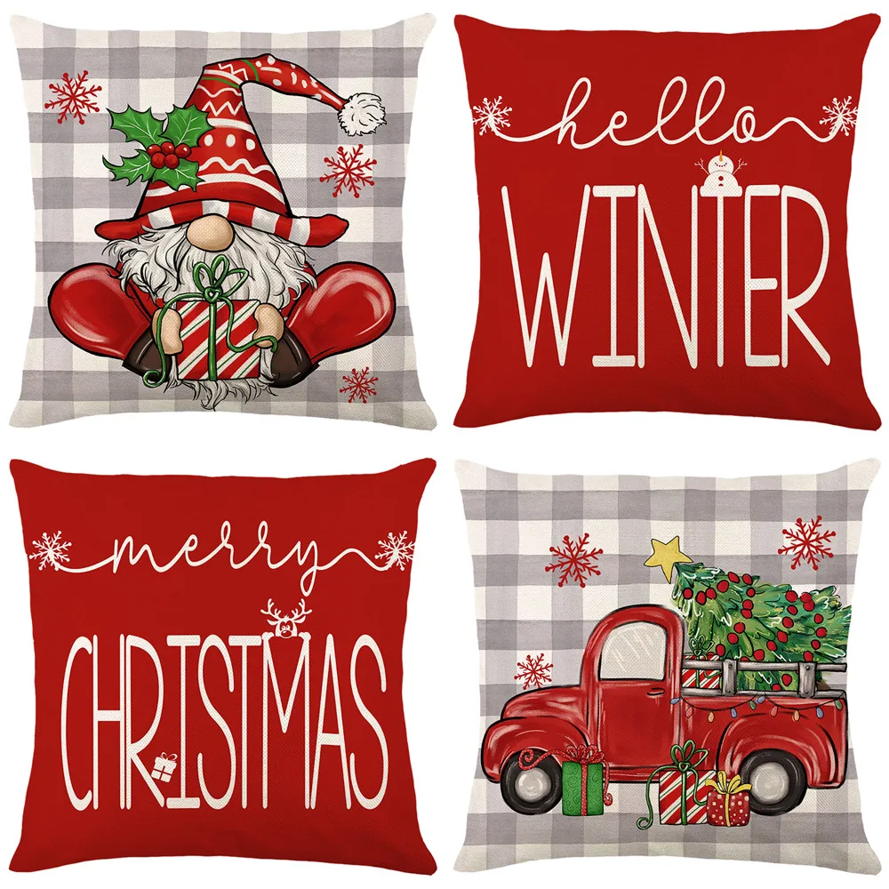 

2023 New Christmas Decorative Pillow Cover 45x45cm Linen Throw Pillowcase Christmas Theme Print Cushion Cover for Sofa