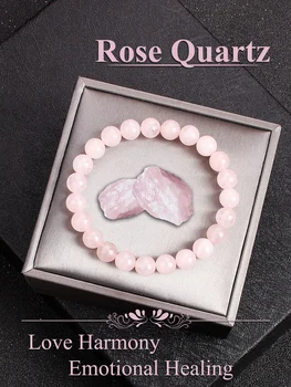 Rose Quartz Natural Stone Bead Bracelet Love Harmony & Self-Love Authenticity Certificate Genuine Pink Crystal Healing Jewelry