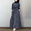 Abaya-Robe longue à rayures pour femmes musulmanes, kimono, caftan, vêtements islamiques, chemise à boutons, maxi, robe éducative, africaine