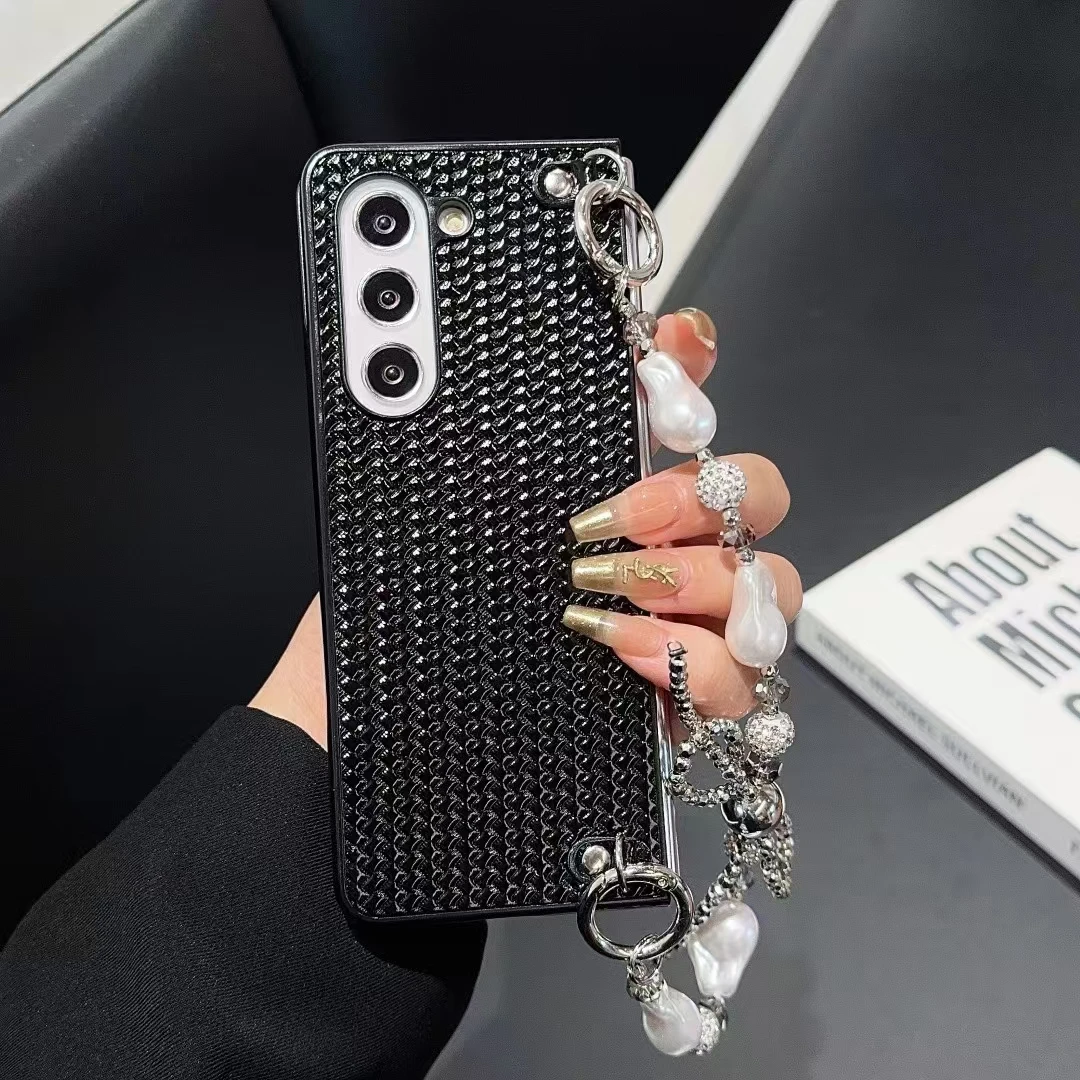 Für Samsung Galaxy Fold 3 4 5 6 Luxus New Business Niedliche Leder Perle Schleife Knoten Handgelenk Kettenriemen Telefon Fallabdeckung_voghion.com