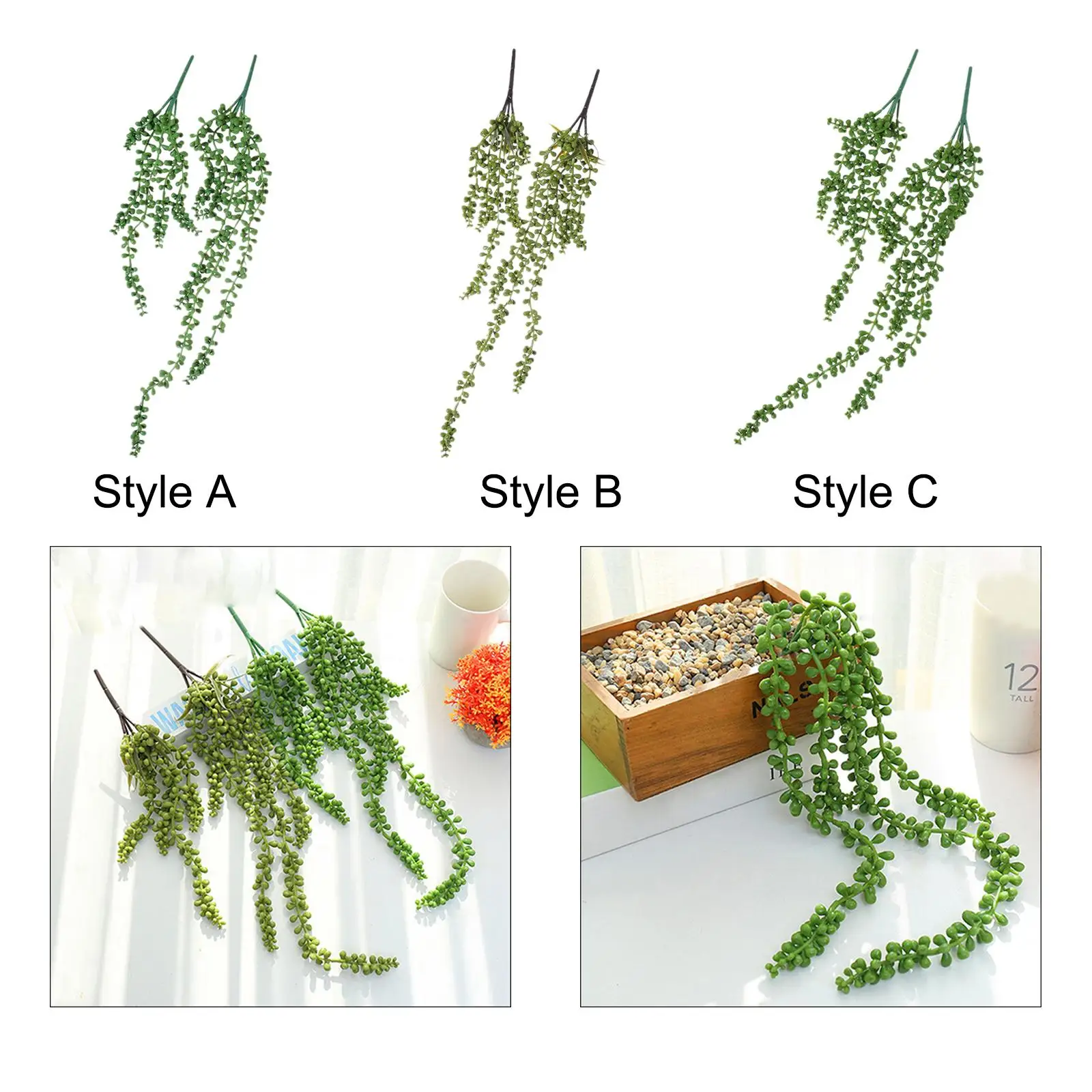 2Pcs Artificial Succulents Hanging Plants Lifelike Decoration Aesthetic Fake String of Pearls for Bedroom Indoor Garden Office