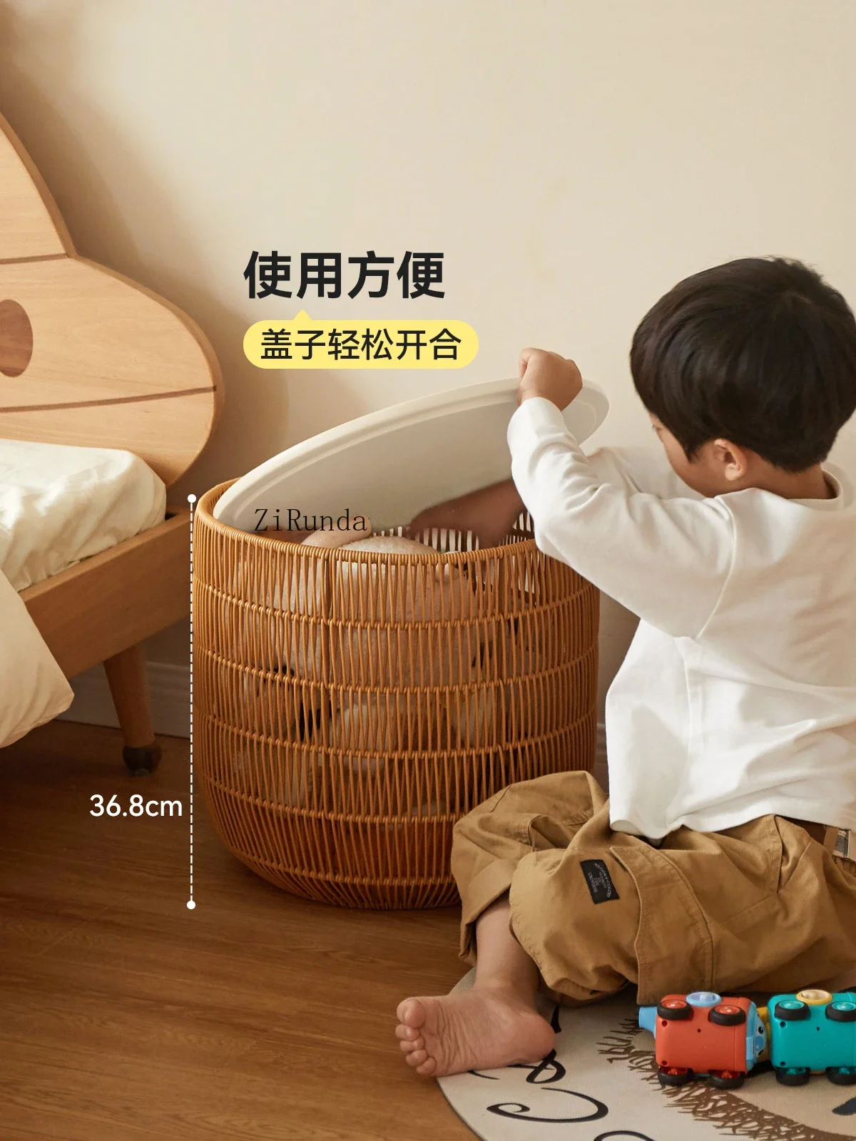 Solid wood children's bedside table cream wind toy storage basket simple sofa small side few