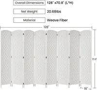 Rose Home Fashion Room Divider, 6 Ft Tall Room Dividers And Folding Privacy Screens, 16In Privacy Screen 8 Panel White Space 2