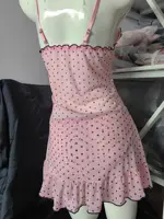 Ensemble de lingerie sexy pour femmes, robe de nuit en maille extensible à pois rose à col en V profond, bretelles spaghetti, culotte, ensemble de vêtements de nuit en deux pièces 5