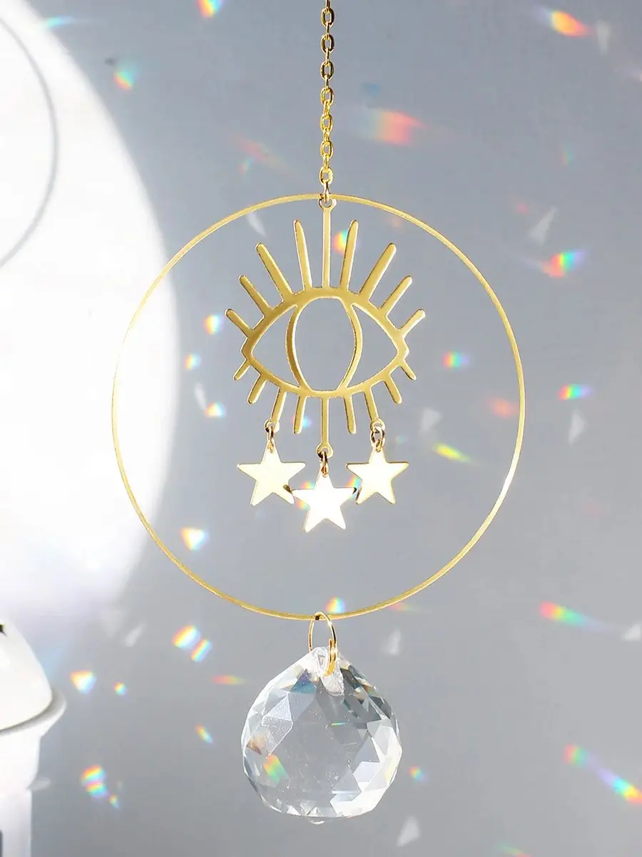 Hanging Crystal Suncatcher Evil Eye Star Prisms Stained Glass Sun Catcher Rainbow Maker Round Garden Pendant Outdoor Decorations