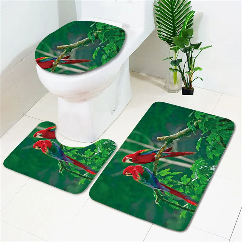 

Tropical Bird Bathroom three-piece set of Parrot Bird bathroom carpet mat non-slip foot bathroom non-slip Absorb water
