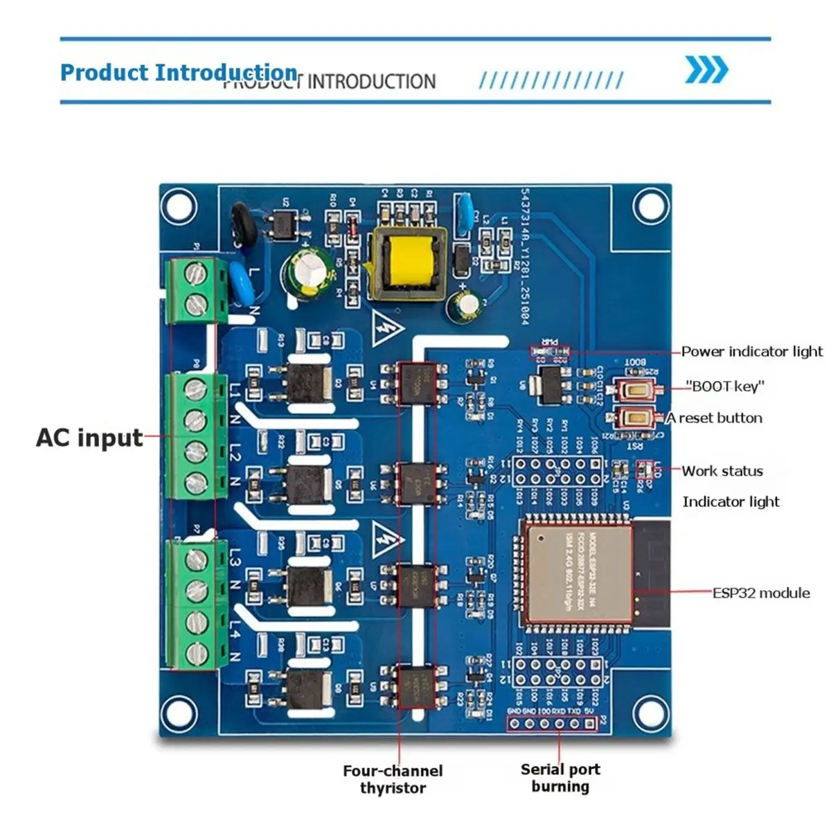 (A23G) ESP 32 쿼드 채널 BT137S 사이리스터 스위치 출력 모듈 개발 보드 AC 전원 공급 장치