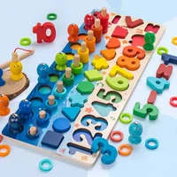 Kids Montessori Educational Wooden Math Toys Children Busy Board Count Shape Colors Match Fishing Puzzle Learning Toys Gifts 2