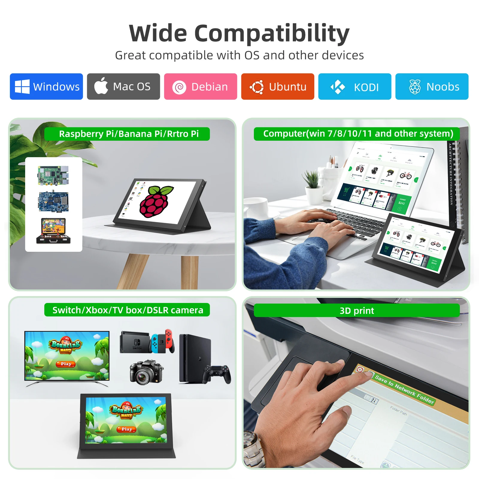 Raspberry pi Tela Polegadas 1024x600 Ips Mini Portátil Hdmi Monitor de Pontos Capacitivo Tela Sensível ao Toque para Banana pi Win7 10 11 Tela Toutch Screen Monitor Xbox Series x Monitor Portátil Monitor Gamer - Imagem 5