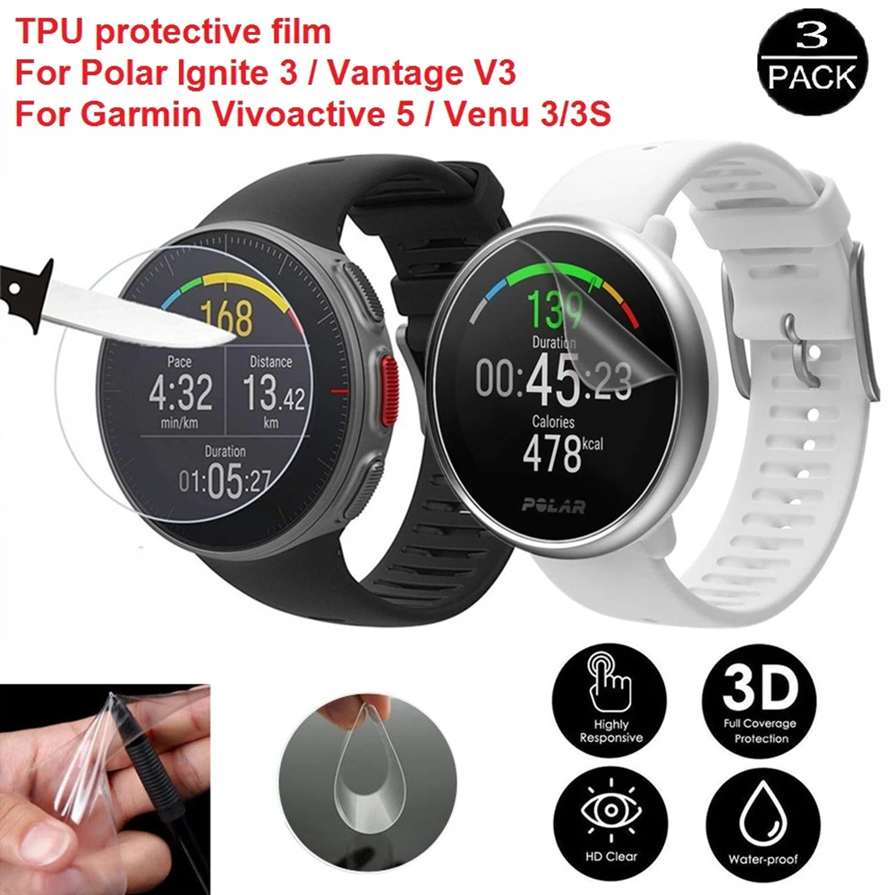 

TPU Protective Film For Polar Ignite 3 Vantage V3 Scratch Proof Screen Protector For Garmin Vivoactive 5 Venu 3 3S not glass
