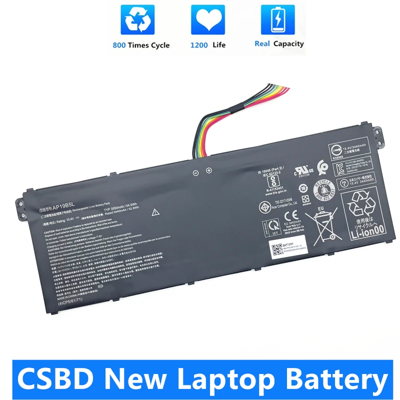 

CSBD Новый 15,4 V 54.6Wh AP19B5L Аккумулятор для ноутбука Acer Aspire 5 A514-53 A515-44 7 A715-41G Series KT.00405.010