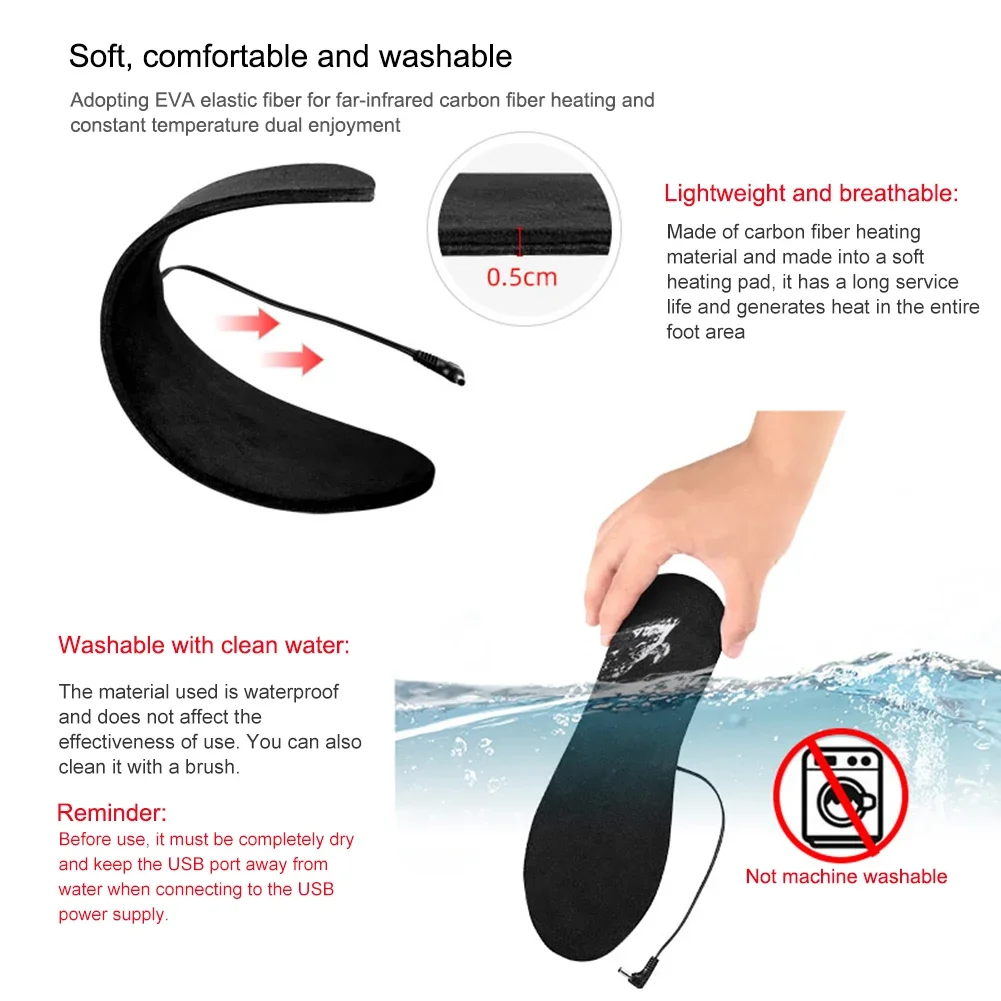 Electric Foot Warmer Comfortable Rechargeable Heated Insoles Lightweight 3 Heating Levels for Winter Fishing Hiking Camping