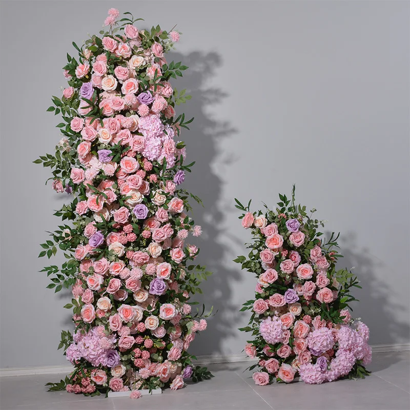 

Pink Rose Hydrangea Green Leaves Wedding Backdrop Arch KT Board Decor 5D Floral Arrangement Flower Row Runner Event Party Props