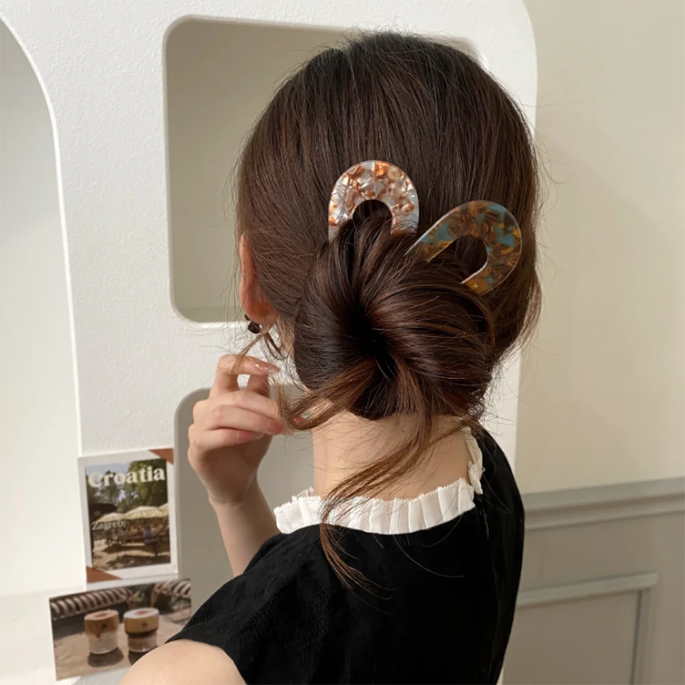 2 STÜCK 2025 Neue U-förmige Haarstab Vintage Französische Haarnadel Frauen Acetat Haarschmuck DIY Retro Frisur Werkzeug Neue Haarspangen – Detail 2