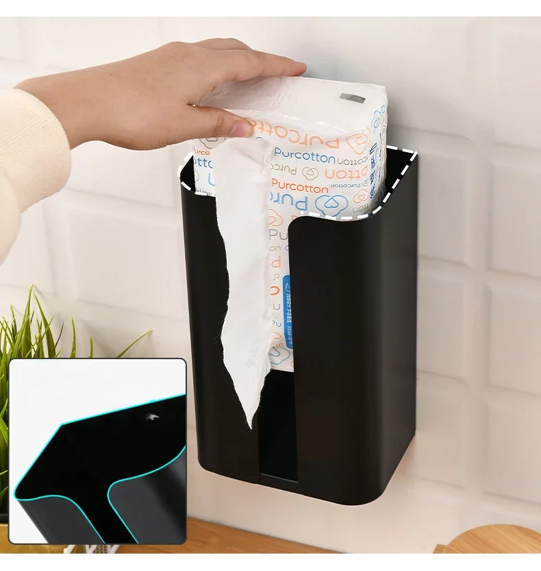 Wandmontierter, bohrfreier Magnet-Aufbewahrungsbehälter, Müllbeutelspender, selbstklebender Papierhalter für Küche und Bad – Detail 4