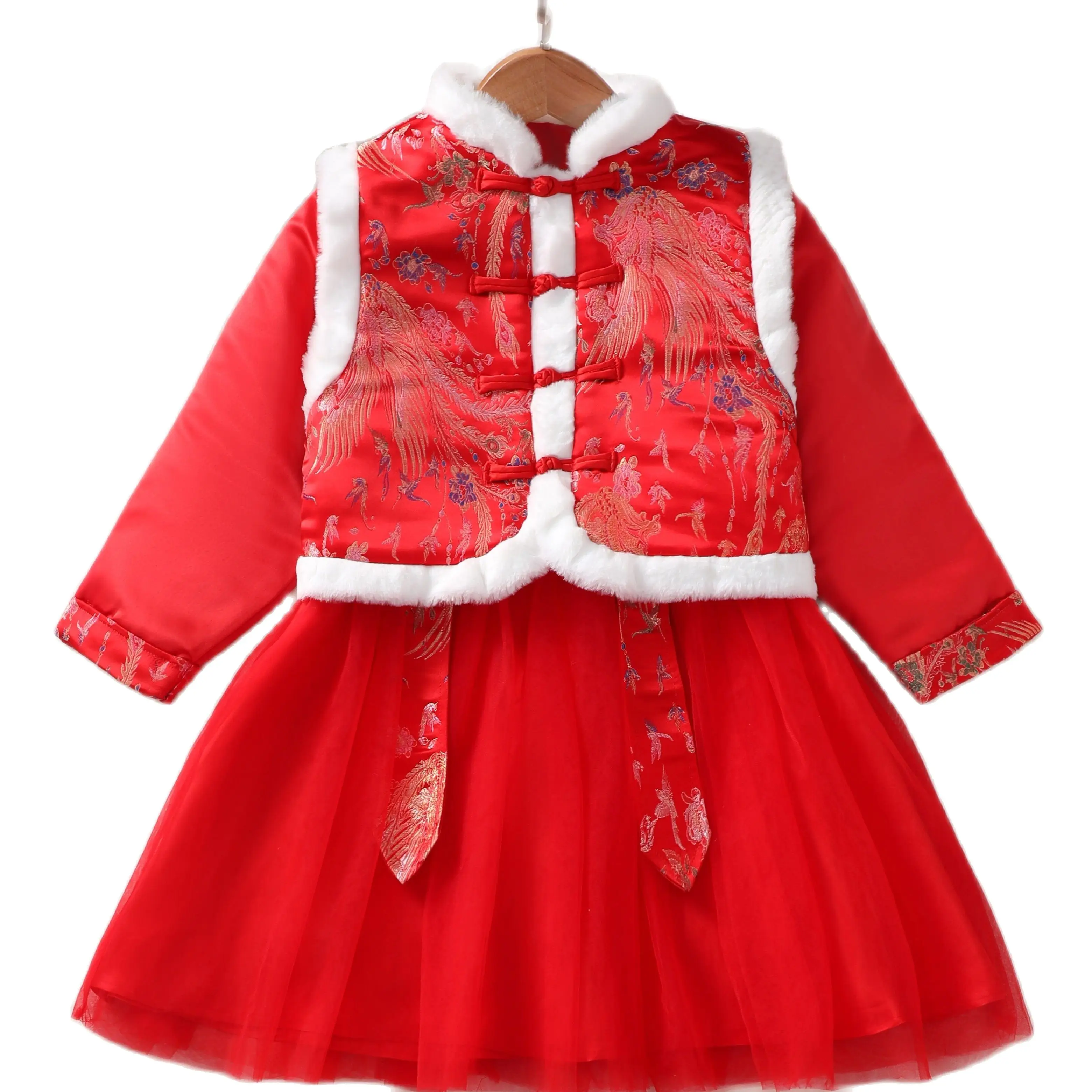 

Милое искусственное китайское атласное флисовое теплое Сетчатое платье с классической вышивкой в стиле древнего ханьфу для весны и нового года